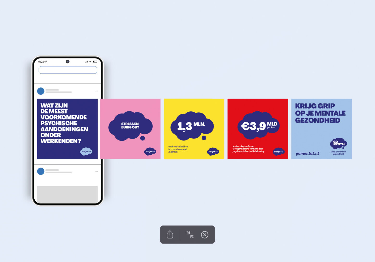 Mockups van een carrousel post op linkedin van GoMental