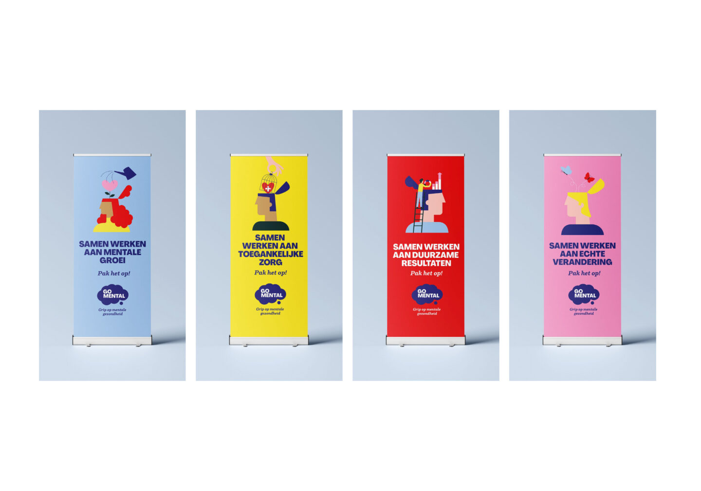 Mockups van presentatie banners van GoMental
