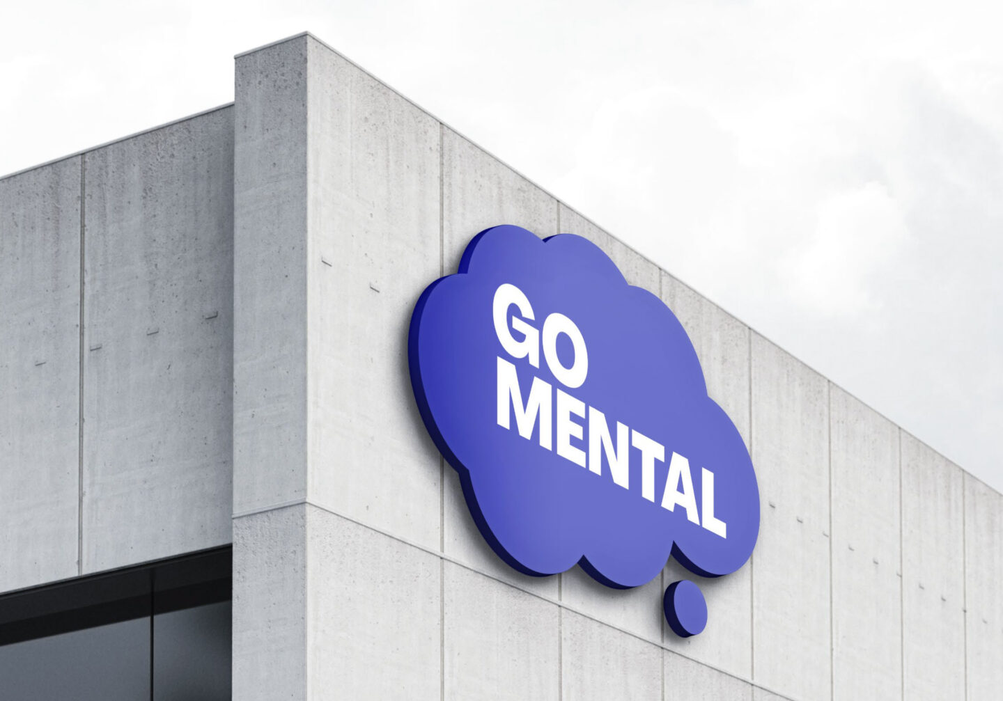 Mockups van het logo op het pand van GoMental