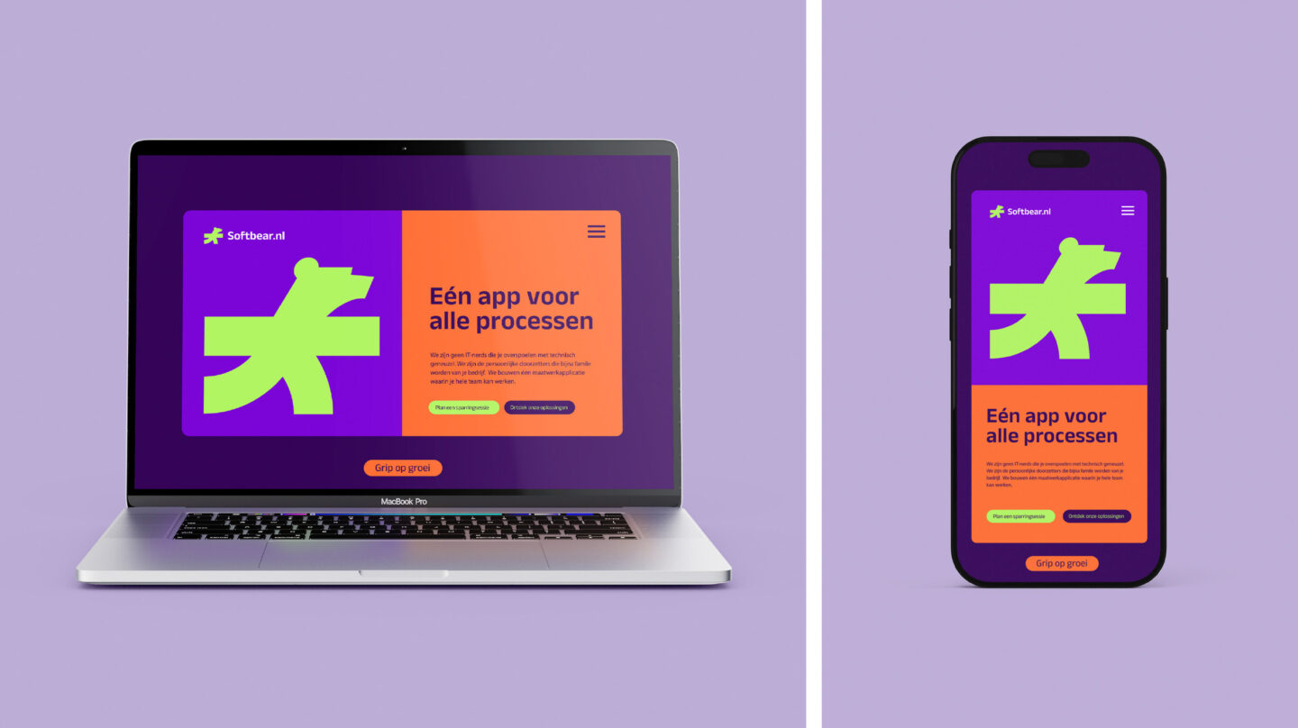 Mockup van de website van Softbear